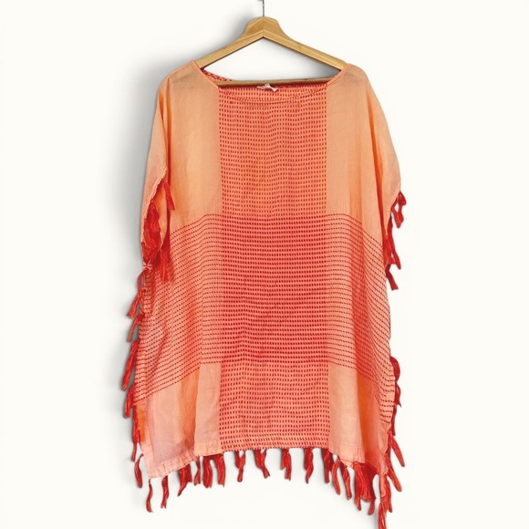 Lou And Grey Other - Lou & Gray Orange Woven Tassel Poncho Top Pool Beach Coverup XS